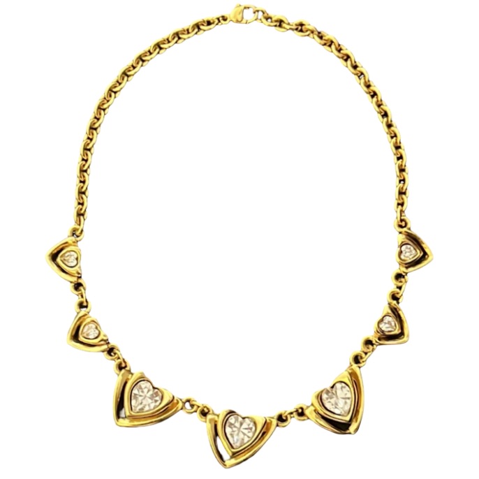 Designer Guy Laroche Gold Plated Swarovski Crystal Heart Link Runway Necklace 100$